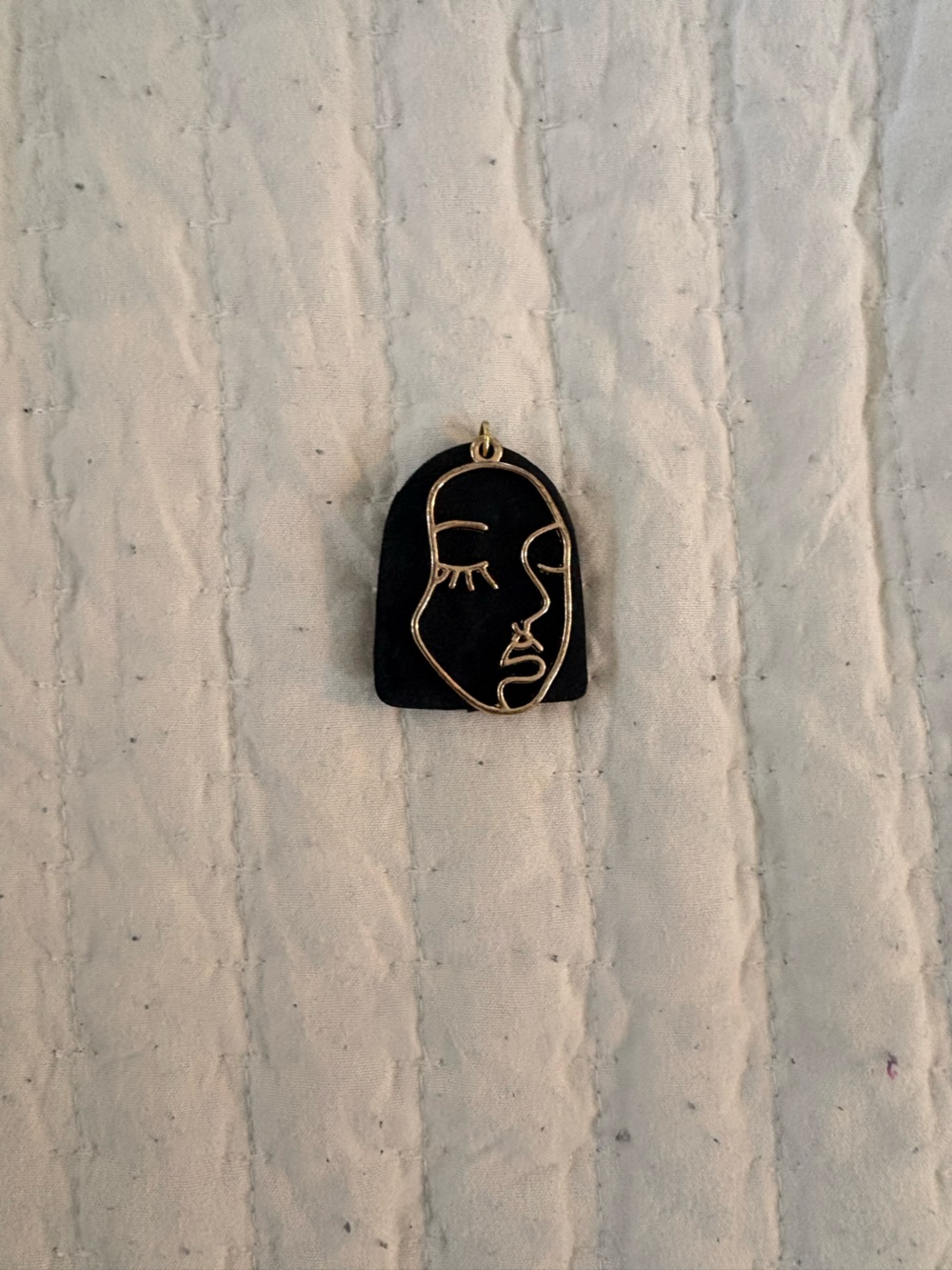 Abstract Face Outline Pendant in Black and Gold Tone - Pendant Only